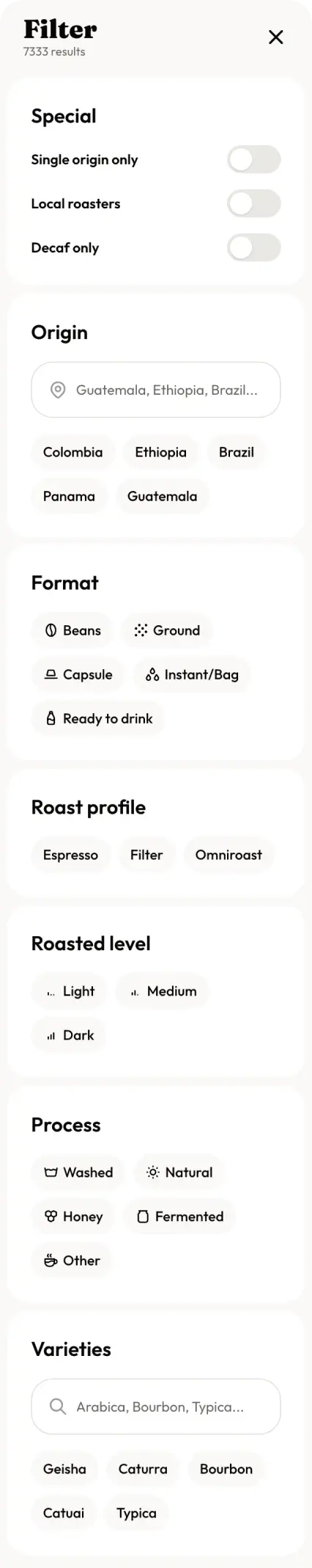 Filter modal
