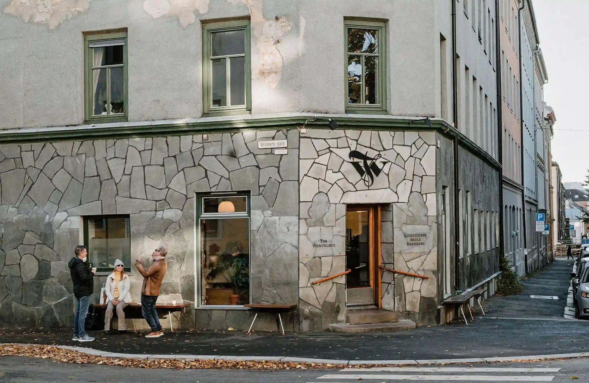 The Tim Wendelboe espresso bar exterior in Grünerløkka, Oslo