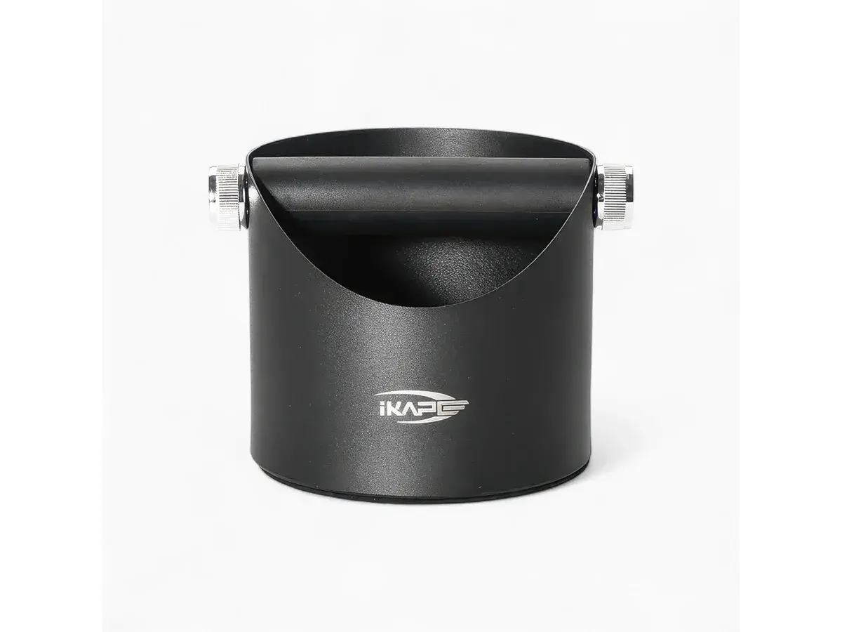 Black espresso knock box with a padded knock bar